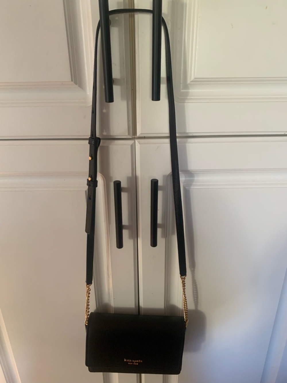 kate spade Black Leather Crossbody with Gold Chain Strap